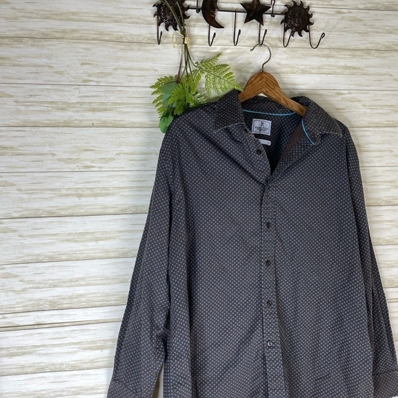 Marc Ecko Brown Turquoise Diamond Print Cotton Button Down - Picture 2 of 5